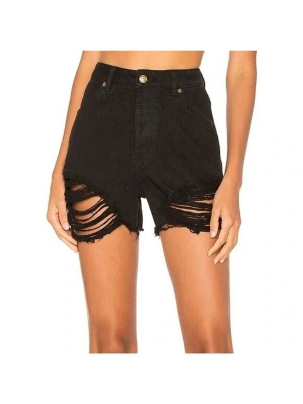 Rolla's Original Denim Shorts 28 NEW Deconstructed Black Distressed High Rise